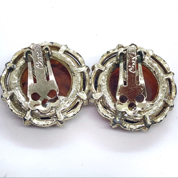 Vintage, Coro, Faux Amber, gold clip-on earring - Picture 7 of 8